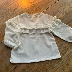 YI PEI BAN cotton/poly textured ruffled yoke blouse/100(3T)/ivory/excellent cond